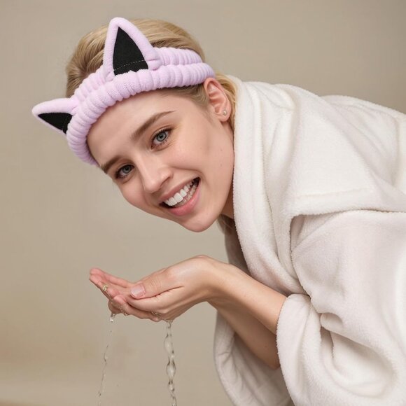 2 Pcs Cat Ears Headband Spa Headbands for Washing Face Headband Pink Purple - Picture 3 of 7